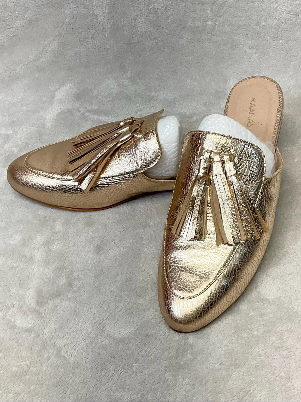 Kaanas Metallic Gold Tassel Mules Womens Sz 9 - Picture 1 of 7